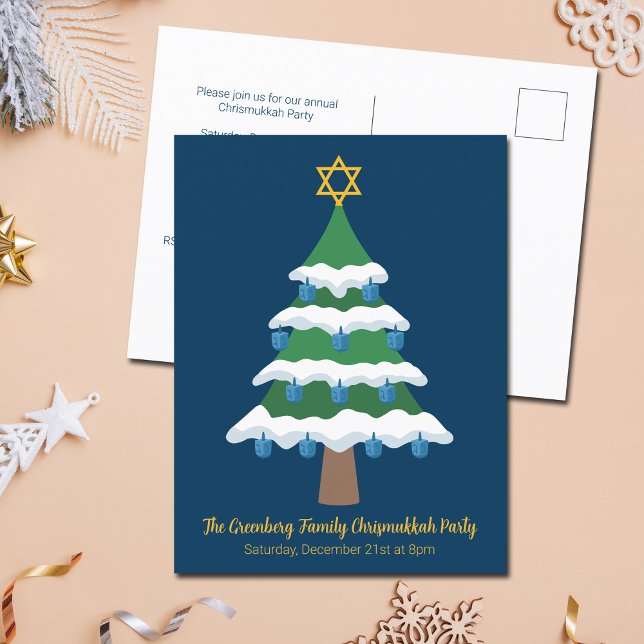 Merry Chrismukkah Cute Hanukkah Christmas Party Invitation Postcard (Creator Uploaded)