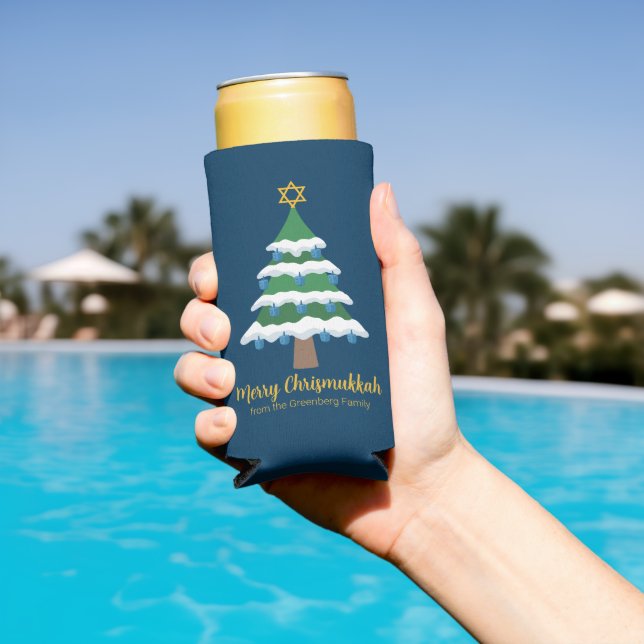 Merry Chrismukkah Cute Hanukkah Christmas Party Seltzer Can Cooler (In Situ Pool)