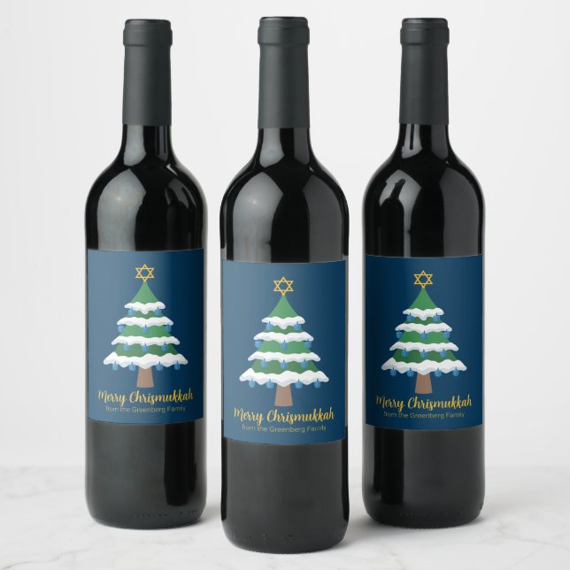 Merry Chrismukkah Cute Hanukkah Christmas Party Wine Label (Bottles)