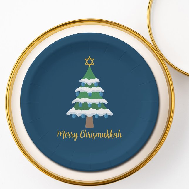 Merry Chrismukkah Cute Hanukkah Christmas Tree Paper Plate (Creator Uploaded)