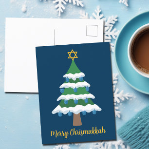 Merry Chrismukkah Cute Hanukkah Christmas Tree Postcard