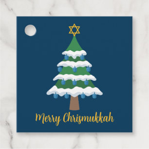 Merry Chrismukkah Cute Hanukkah Tree Party Favour Tags