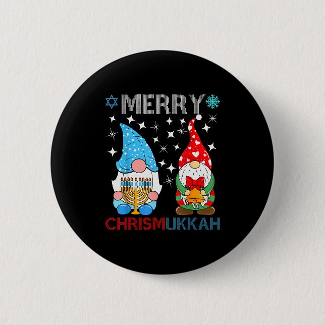 Merry Chrismukkah Funny Gnomes Christmas And Hanuk 6 Cm Round Badge (Front)