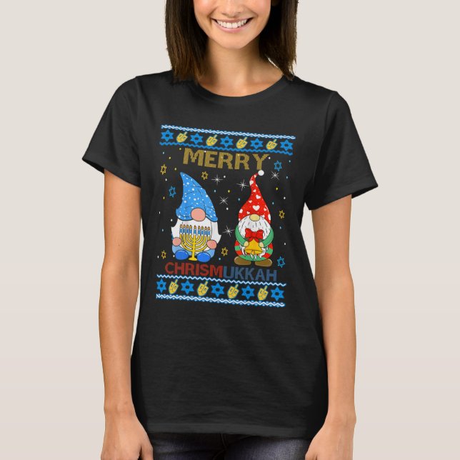 Merry Chrismukkah Funny Gnomes Christmas And Hanuk T-Shirt (Front)