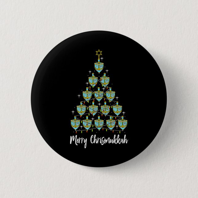Merry Chrismukkah Hanukkah Dreidel Christmas Tree 6 Cm Round Badge (Front)