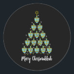 Merry Chrismukkah Hanukkah Dreidel Christmas Tree Classic Round Sticker<br><div class="desc">Merry Chrismukkah Hanukkah Dreidel Christmas Tree</div>
