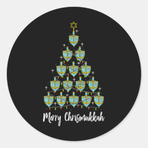 Merry Chrismukkah Hanukkah Dreidel Christmas Tree Classic Round Sticker
