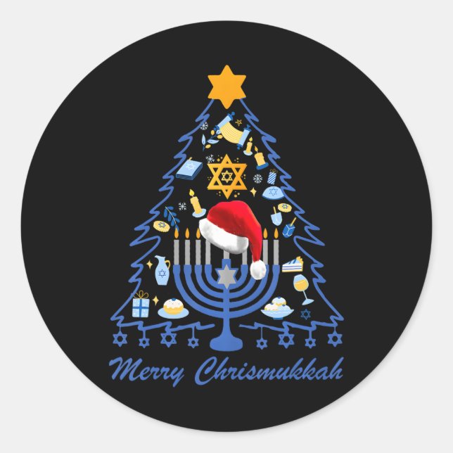 Merry Chrismukkah Hanukkah Jewish Hanukkah Tree Classic Round Sticker (Front)