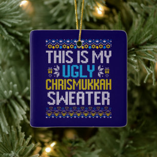 Merry Chrismukkah Happy Christmas Hanukkah Ceramic Ornament