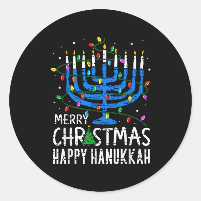 Merry Chrismukkah Happy Christmas Hanukkah Chanuka Classic Round Sticker (Front)