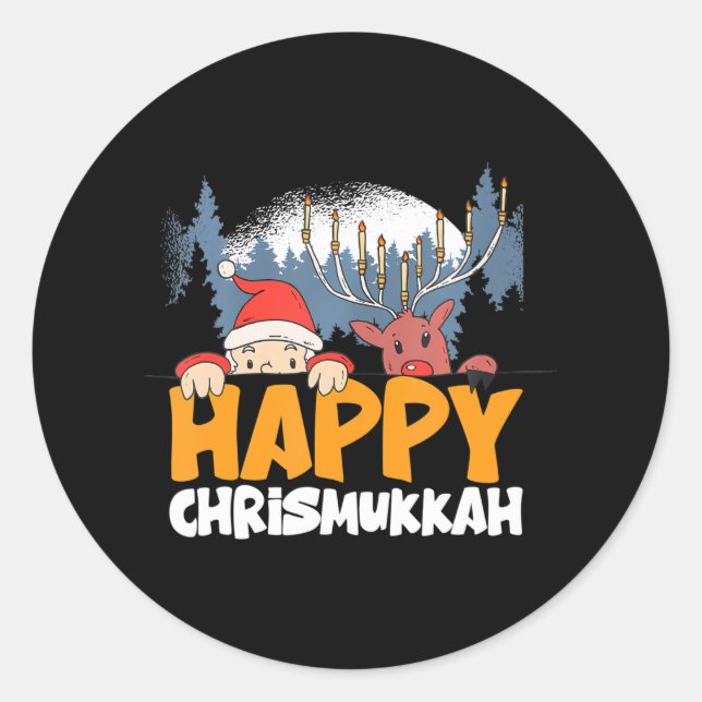 Merry Chrismukkah Happy Christmas Hanukkah Classic Round Sticker (Front)