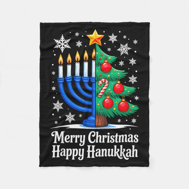Merry Chrismukkah Happy Christmas Hanukkah Matchin Fleece Blanket (Front)