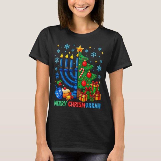 Merry Chrismukkah Happy Christmas Hanukkah Pajama  T-Shirt (Front)