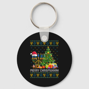 Merry Chrismukkah Happy Hanukkah Ugly Sweater Fami Key Ring