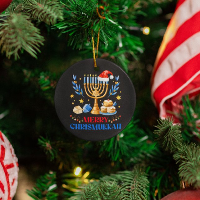 Merry Chrismukkah Holiday Hanukkah Pajama Family Ceramic Tree Decoration (Creator Uploaded)