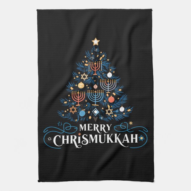 Merry Chrismukkah Jewish Holiday Hanukkah Tea Towel (Vertical)