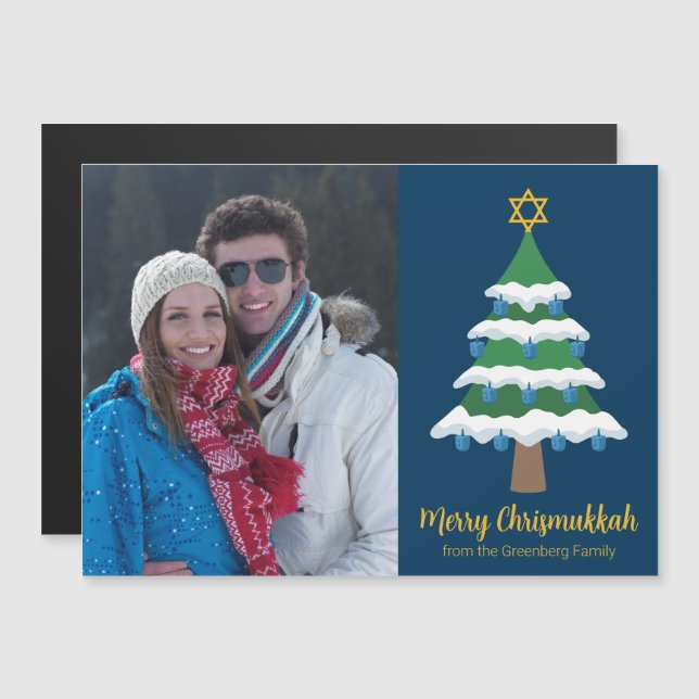 Merry Chrismukkah Jewish Holiday Photo Magnet Card (Front/Back)