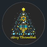Merry Chrismukkah Menorah Christmas Tree Chanukah  Classic Round Sticker<br><div class="desc">Merry Chrismukkah Menorah Christmas Tree Chanukah Jewish</div>