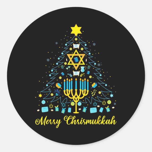 Merry Chrismukkah Menorah Christmas Tree Chanukah  Classic Round Sticker (Front)