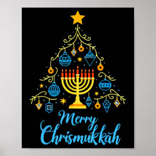 Merry Chrismukkah Menorah Christmas Tree Chanukah Poster