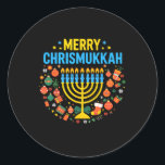 Merry Chrismukkah Merry Christmas Happy Chanukah J Classic Round Sticker<br><div class="desc">Merry Chrismukkah Merry Christmas Happy Chanukah Jewish</div>