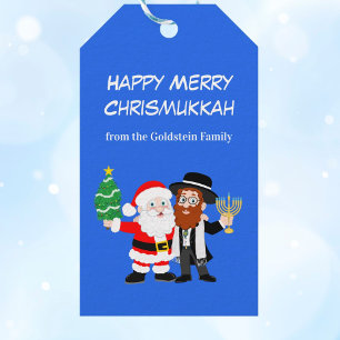 Merry Chrismukkah Santa Meets the Rabbi Party Gift Tags