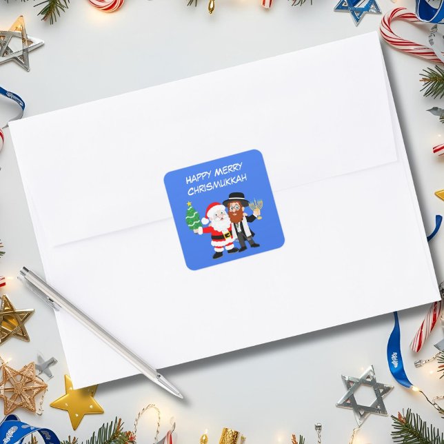 Merry Chrismukkah Santa Meets the Rabbi Party  Square Sticker (Creator Uploaded)