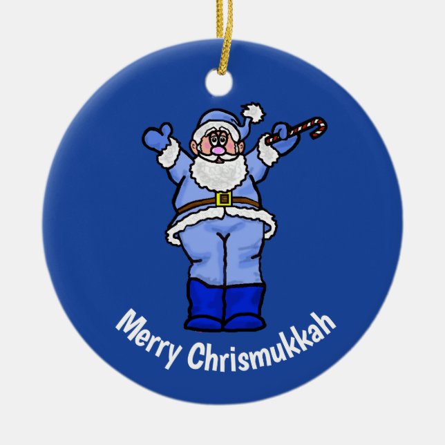 Merry Chrismukkah Santa Orament Ceramic Tree Decoration (Front)