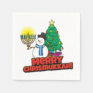 Merry Chrismukkah with Snowman and Menorah Napkin