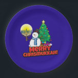 Merry Chrismukkah with Snowman and Menorah Paper Plate<br><div class="desc">It's a true Chrismukkah 2019! Christmas and Hanukkah fall over the same week! Add these fun interfaith (Hanukkah and Christmas) paper plates to your Chrismukkah celebrations this year. If you celebrate the holidays together, these are a nice touch. This is our design and you won't find it anywhere other than...</div>
