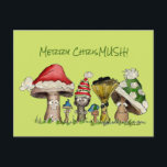 Merry ChrisMUSH Christmas Mushrooms Cartoon Holiday Postcard<br><div class="desc">Six funny cartoon mushroom caps wearing holiday caps are saying "Merry ChrisMUSH". Let these funny fungi express your Christmas or Holiday Cheer. All text can be edited, on back of postcard are several text boxes you can edit: "Warmest Wishes", "for a holiday filled with joy and FUNgi!", "Thank you so...</div>