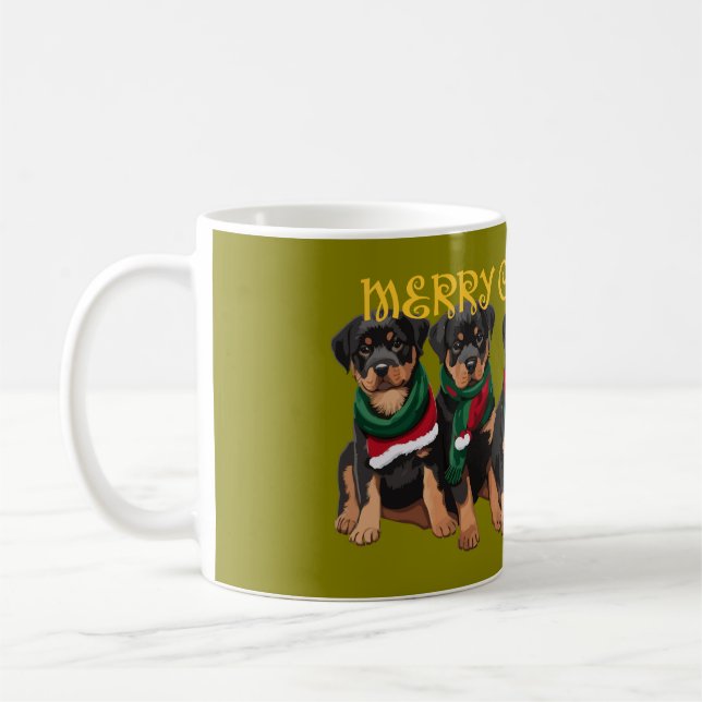 Merry Chrismutts Christmas Holiday Puppies Festive Coffee Mug (Left)