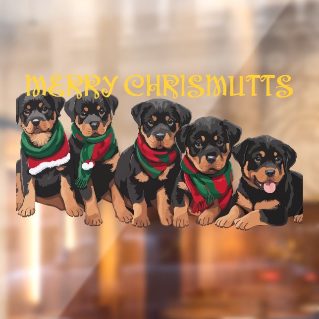 Merry Chrismutts Christmas Holiday Puppies Festive Window Cling (Sheet 2)