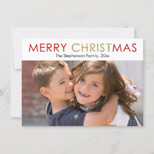 Merry Christ in Christmas Gold Glitter Photo Holiday Card