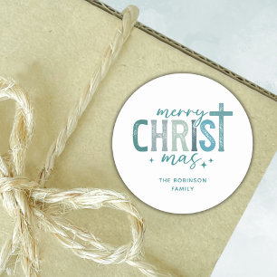 Merry Christ mas Christian Boho Family Name Classic Round Sticker