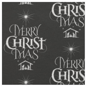 Merry Christ Mas Christian Christmas Black Chalk Fabric