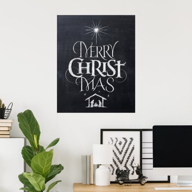 Merry Christ Mas Christian Christmas Black Chalk Poster (Home Office)