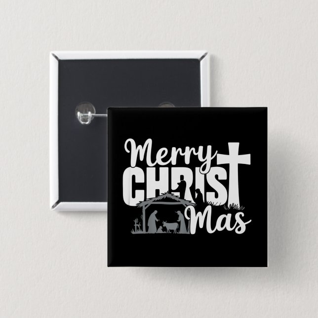 Merry Christ Mas Christian Christmas Jesus Family  15 Cm Square Badge (Front & Back)