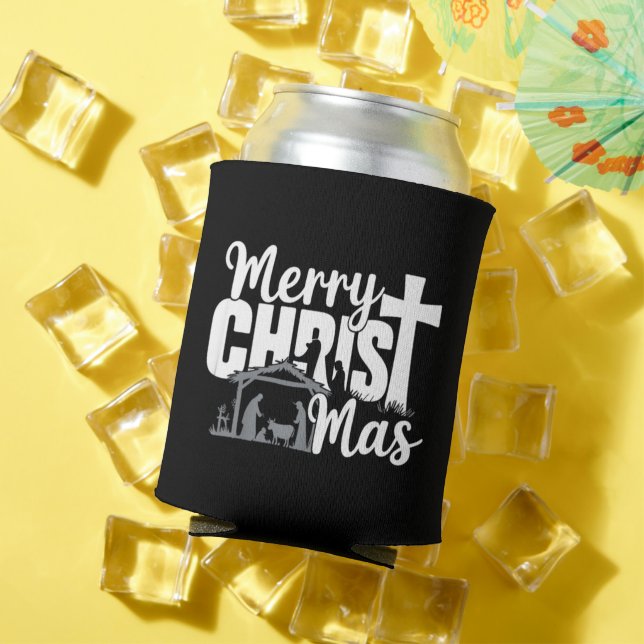 Merry Christ Mas Christian Christmas Jesus Family  Can Cooler (In Situ Summer)