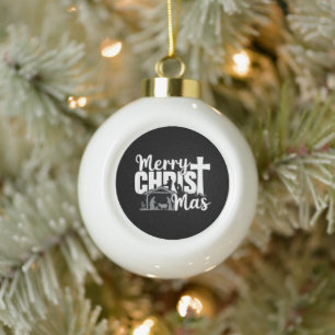Merry Christ Mas Christian Christmas Jesus Family  Ceramic Ball Christmas Ornament