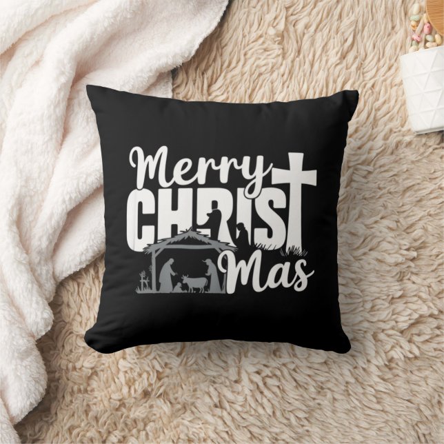 Merry Christ Mas Christian Christmas Jesus Family  Cushion (Blanket)