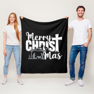 Merry Christ Mas Christian Christmas Jesus Family  Fleece Blanket