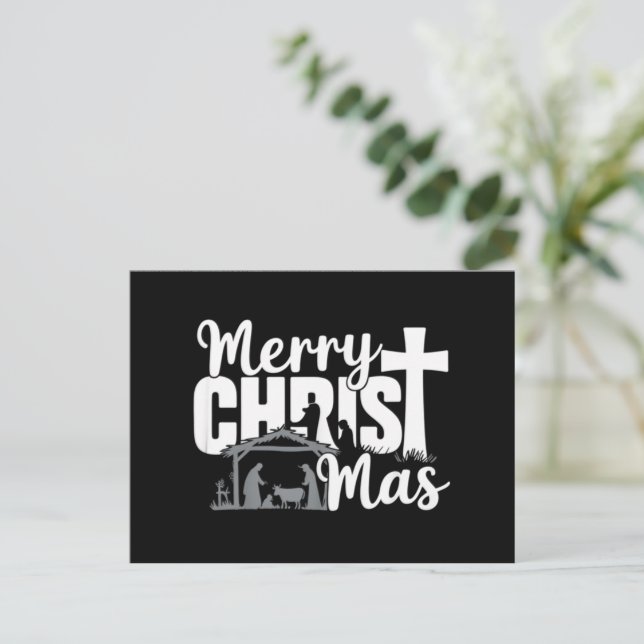 Merry Christ Mas Christian Christmas Jesus Family  Holiday Postcard (Standing Front)