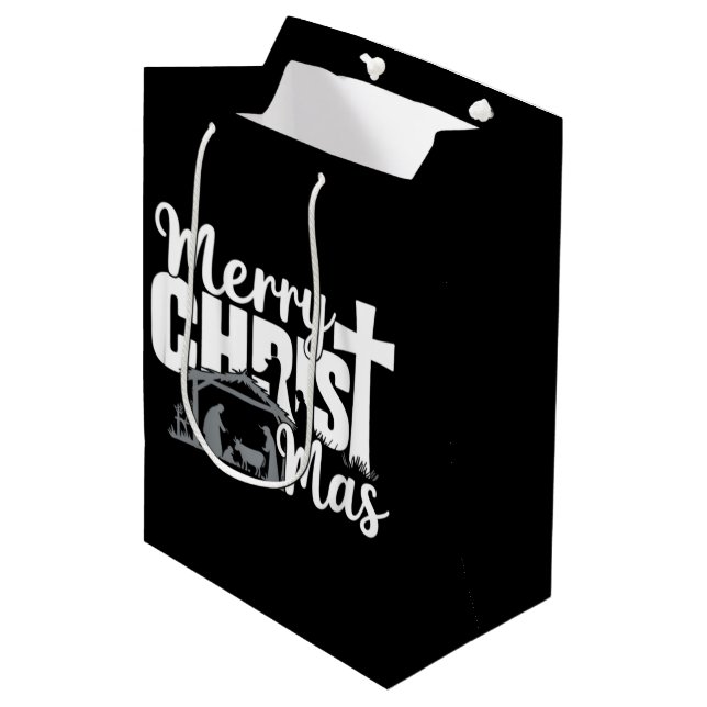 Merry Christ Mas Christian Christmas Jesus Family  Medium Gift Bag (Front Angled)