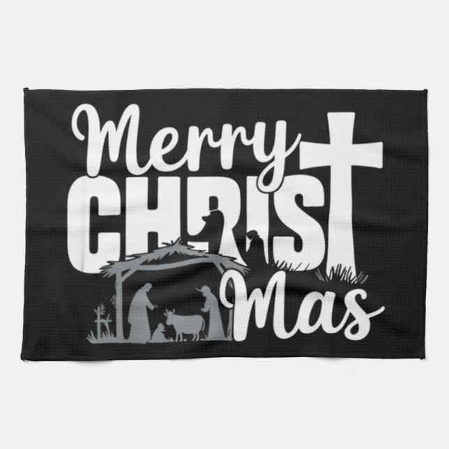 Merry Christ Mas Christian Christmas Jesus Family  Tea Towel (Horizontal)