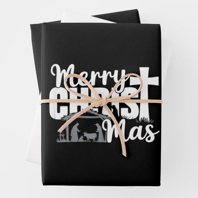 Merry Christ Mas Christian Christmas Jesus Family  Wrapping Paper Sheet (In situ)
