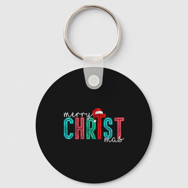 Merry Christ Mas Christian God Matching Christmas  Key Ring (Front)