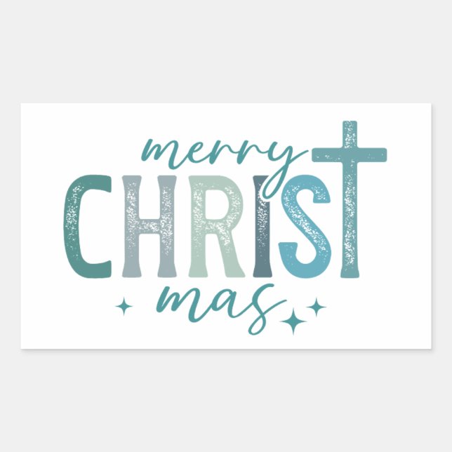 Merry Christ mas Christian Religious Bold Green Rectangular Sticker (Front)