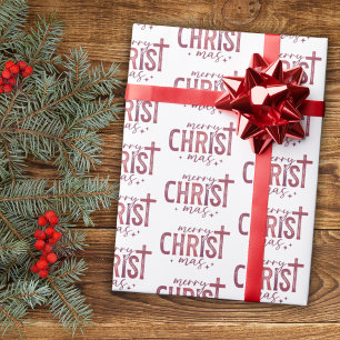 Merry Christ mas Christian Religious Modern Red Wrapping Paper