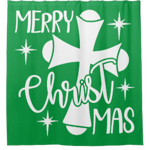 Merry Christ-mas with Cross Shower Curtain